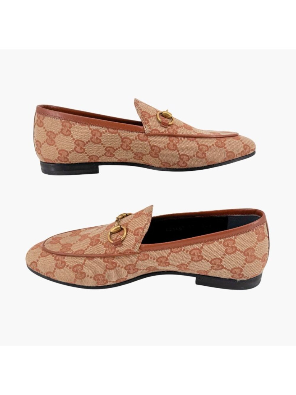 Gucci Jordaan Horsebit Loafers Size 37 US 7 Beige GG Monogram Canvas Flat Shoe - Picture 11 of 15